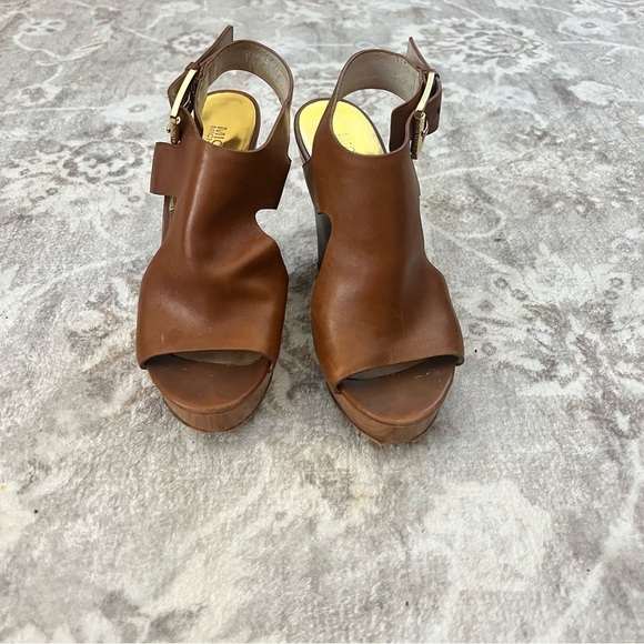 MICHAEL Michael Kors Brown Leather Peep Toe Platform Wedges size 6.5 - Picture 2 of 10